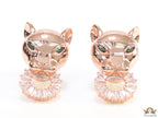 Rose gold panther face studs with cz baguette ring