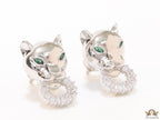 Platinum plated panther face studs with cz baguette ring