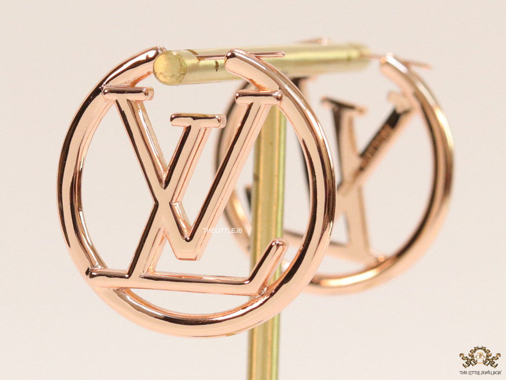 Rose Gold plated L and V alphabet hoops 40 mm