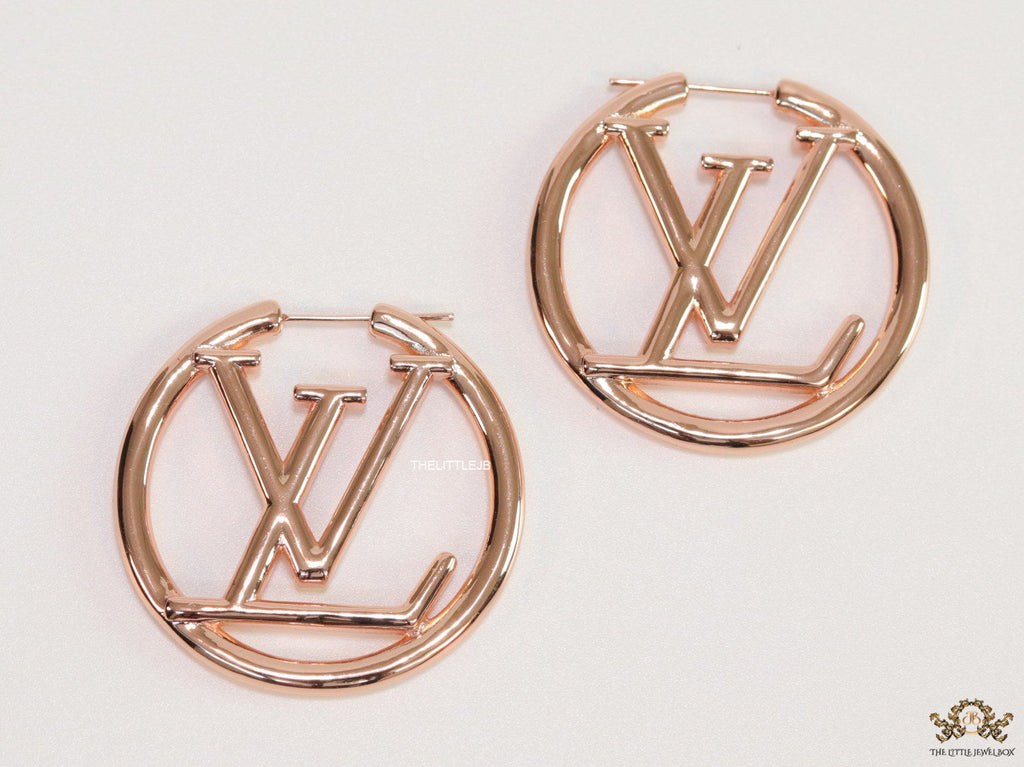 Rose Gold plated L and V alphabet hoops 40 mm