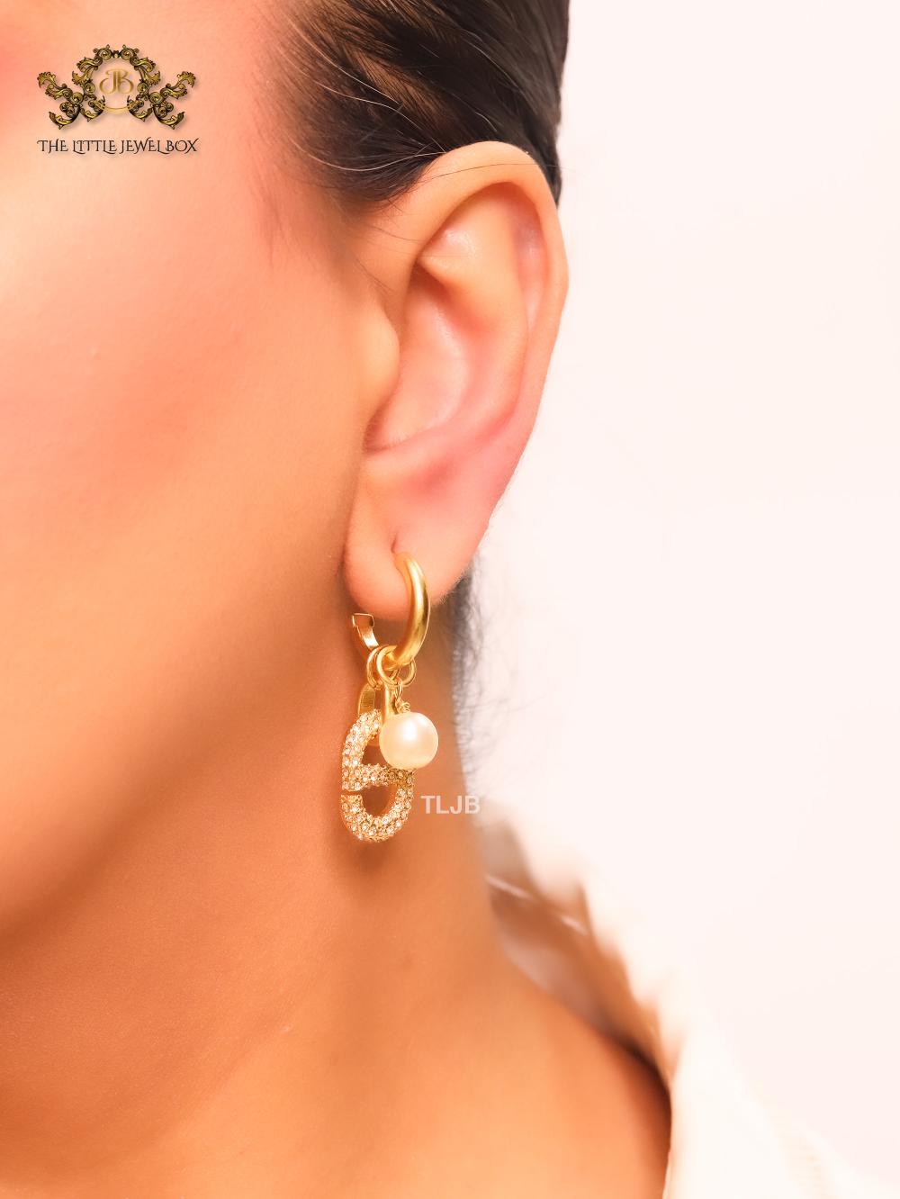 Alphabet CD earrings with cz and pearl charm