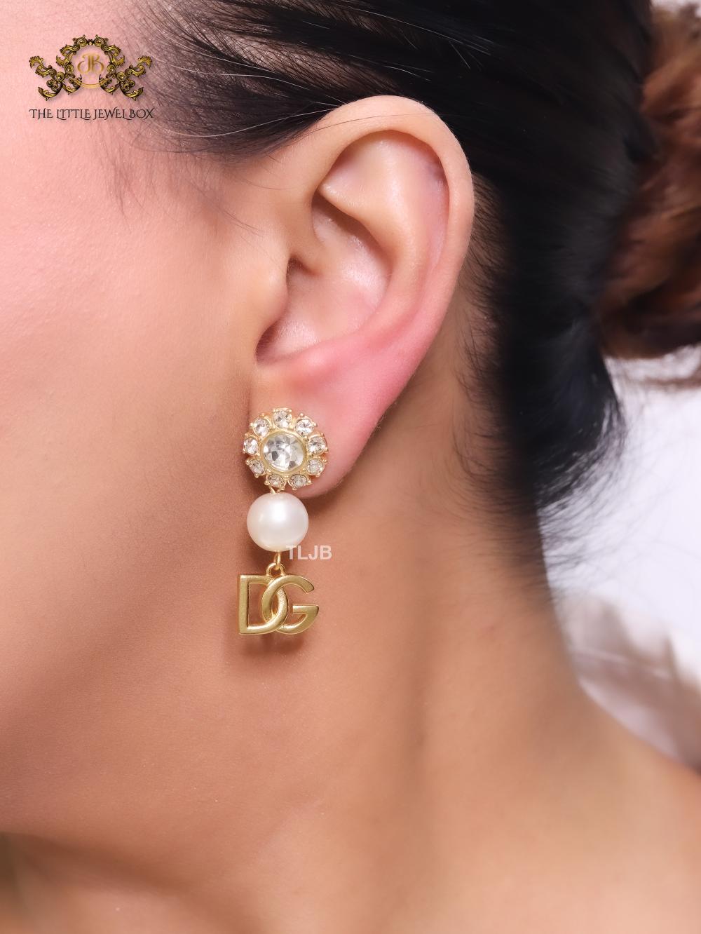 Alphabet DG gold, pearl and cz earrings