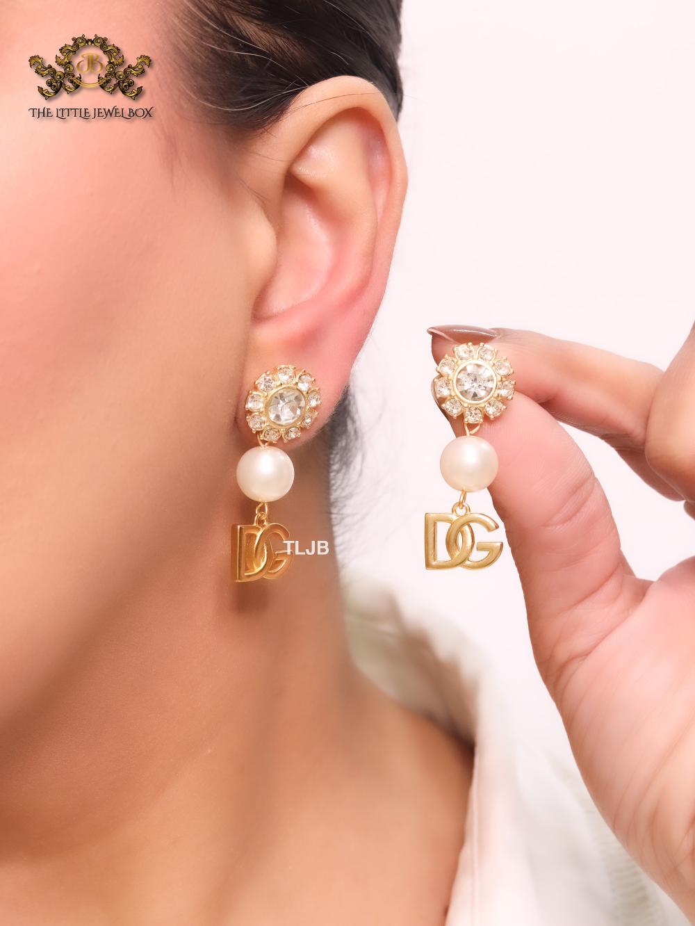 Alphabet DG gold, pearl and cz earrings
