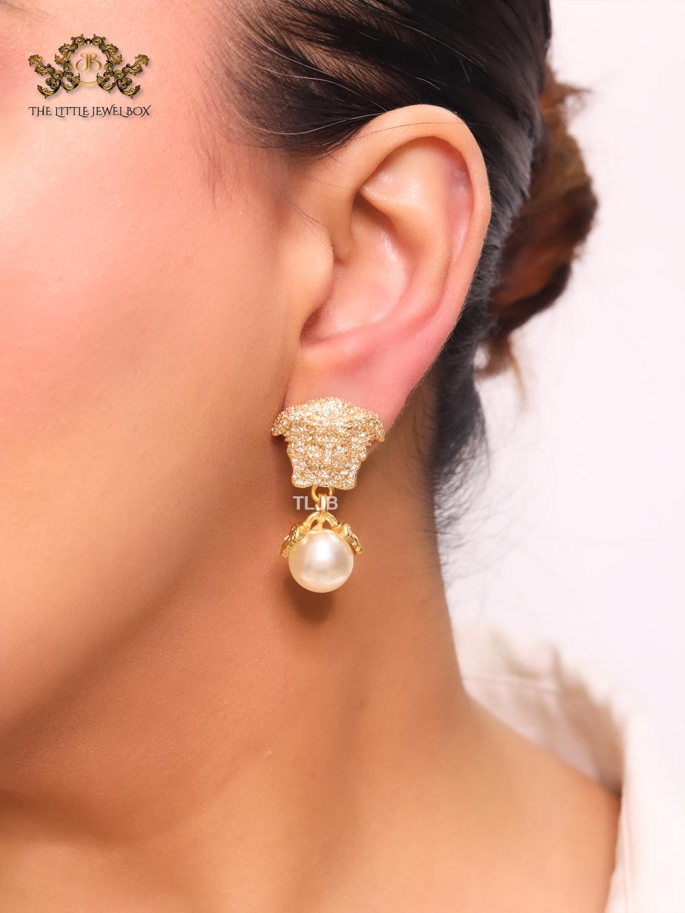 Medusa & off-white pearl earrings with cz