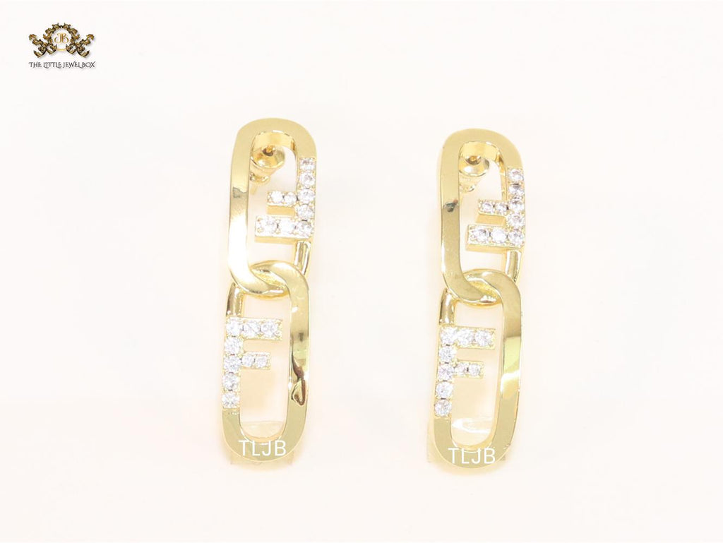 Double F cz and gold earrings