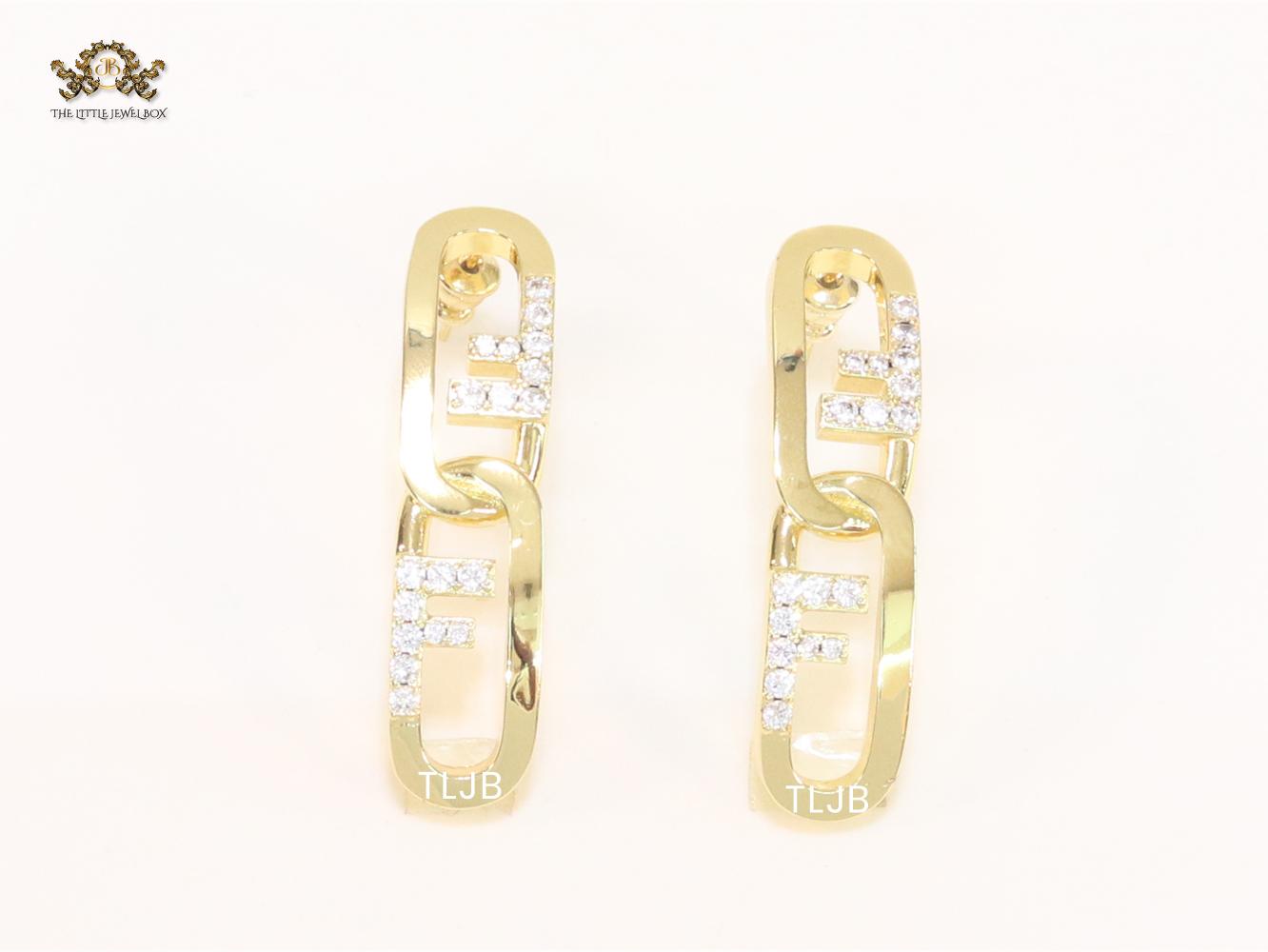 Double F cz and gold earrings