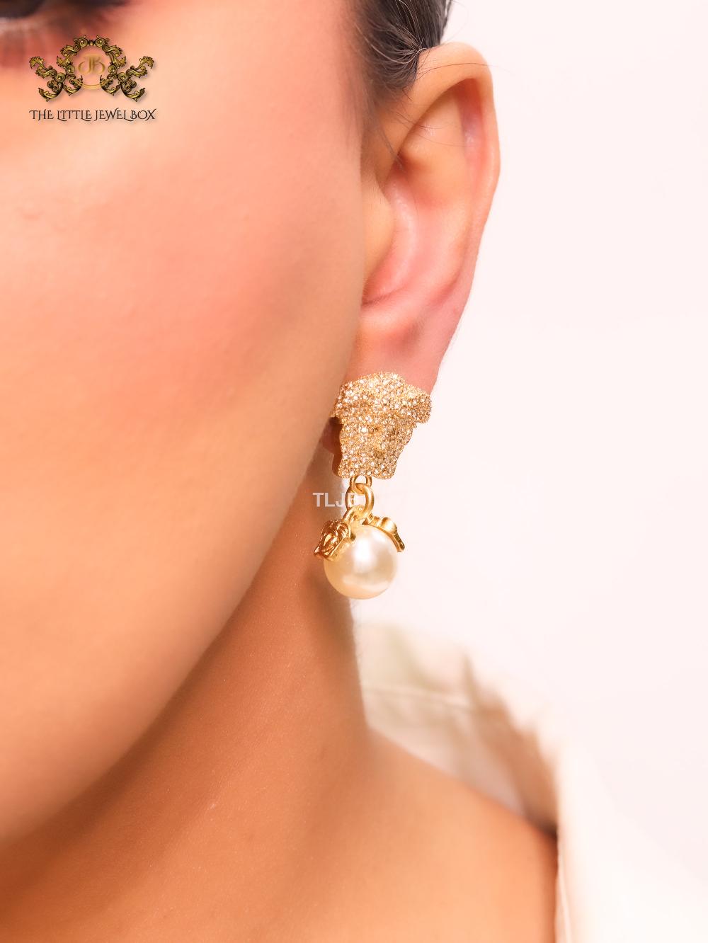 Medusa & off-white pearl earrings with cz
