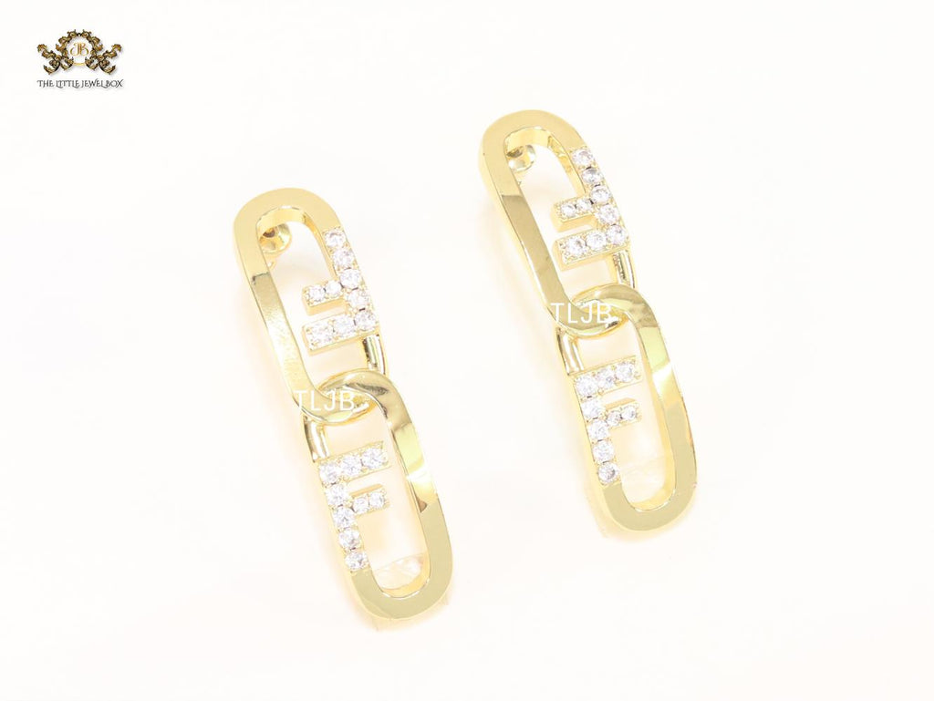 Double F cz and gold earrings