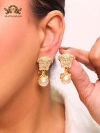 Medusa & off-white pearl earrings with cz