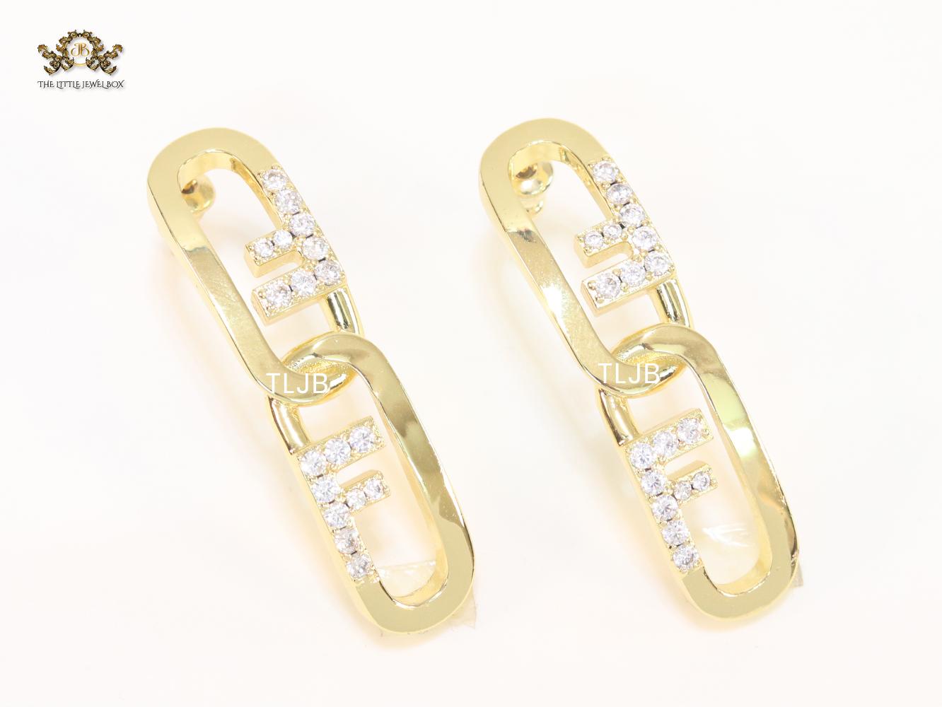 Double F cz and gold earrings