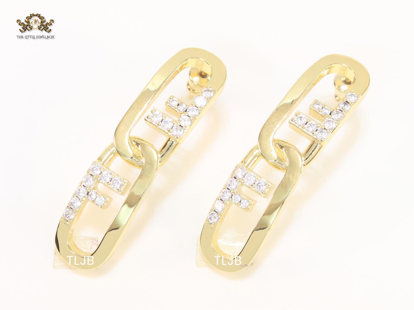 Double F cz and gold earrings