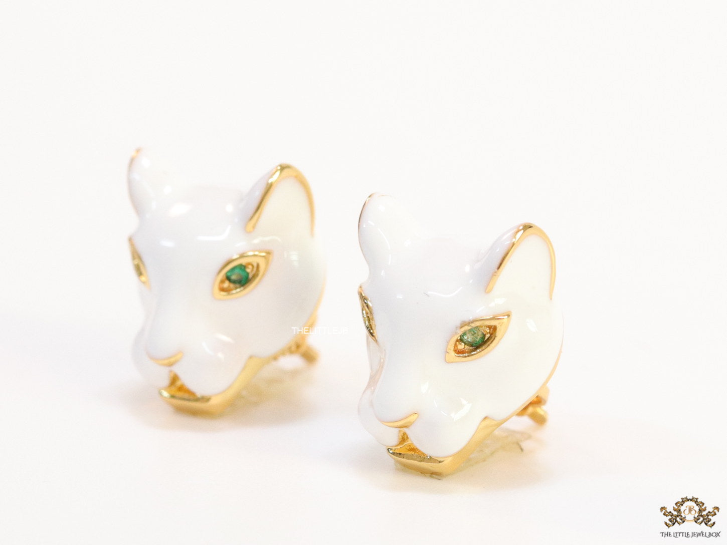 White and  golden panther face studs