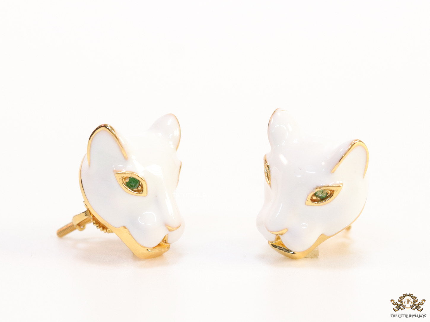 White and  golden panther face studs