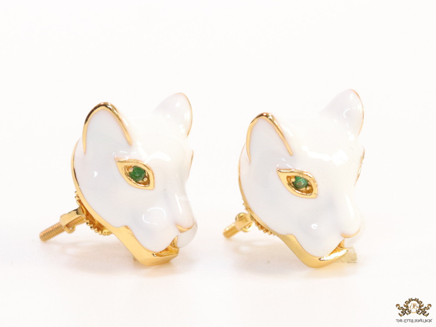 White and  golden panther face studs