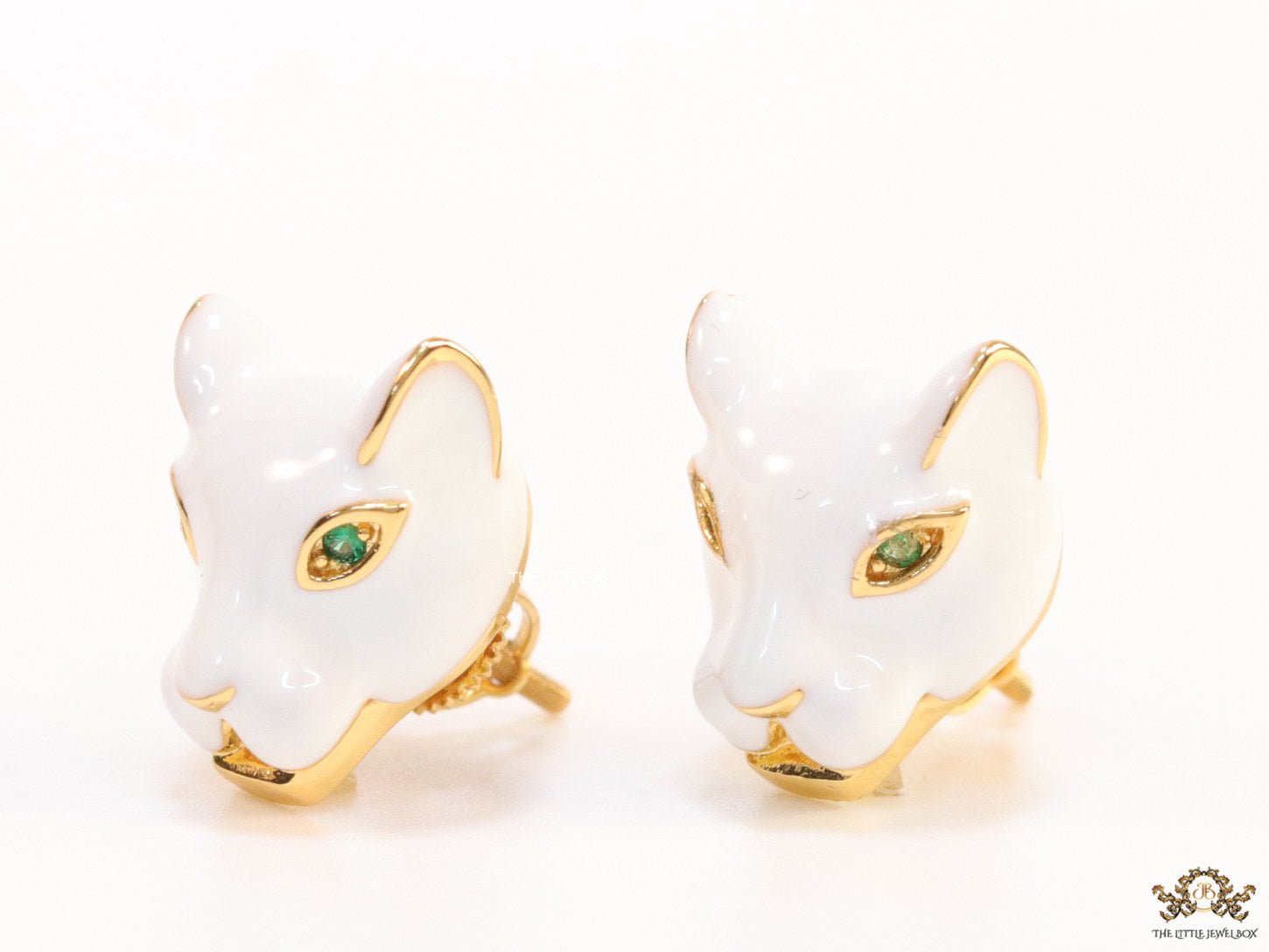 White and  golden panther face studs