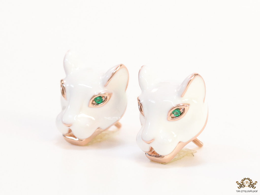 White and rose gold panther face studs