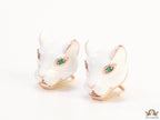 White and rose gold panther face studs