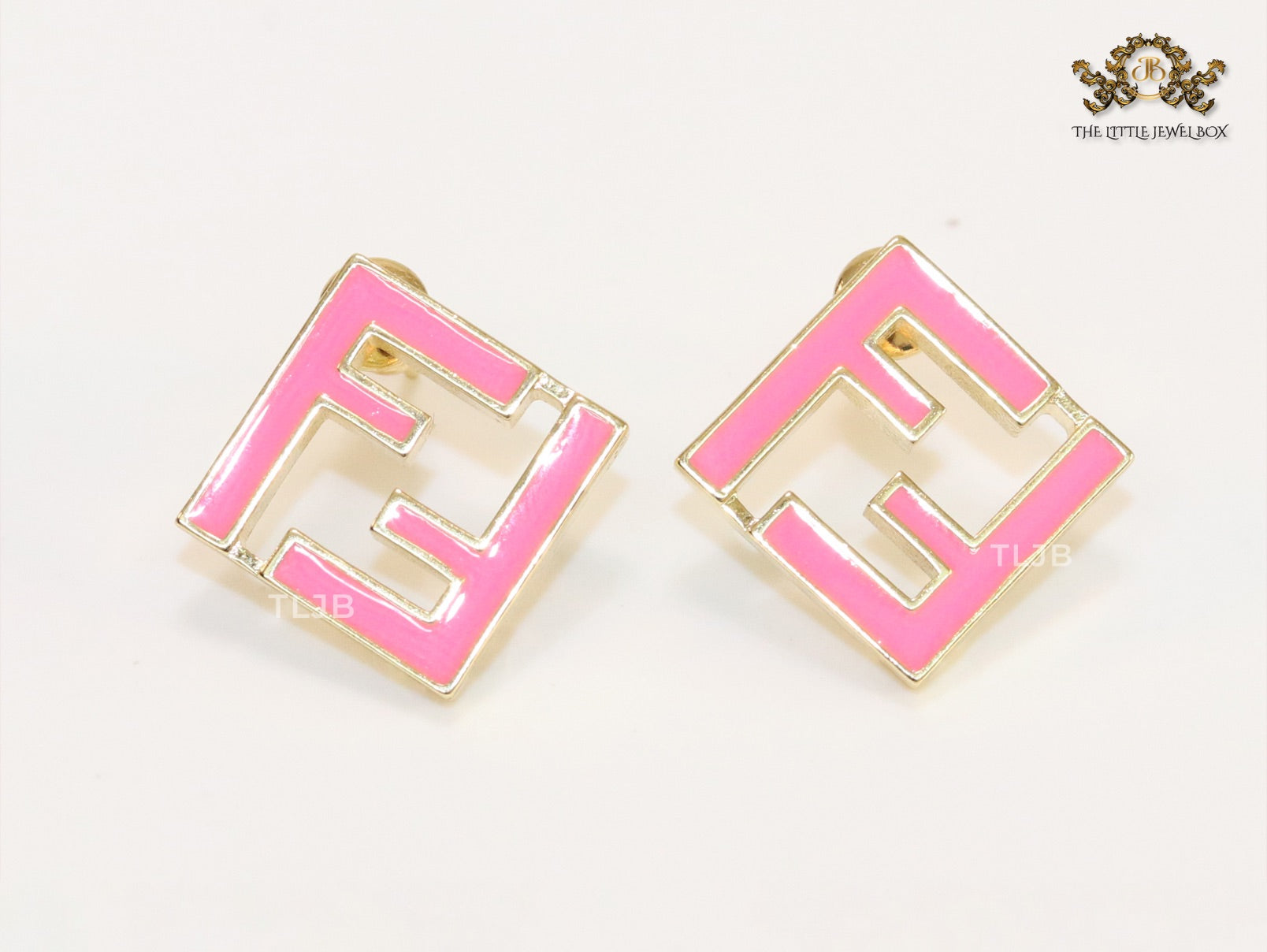 Pink Double F gold studs