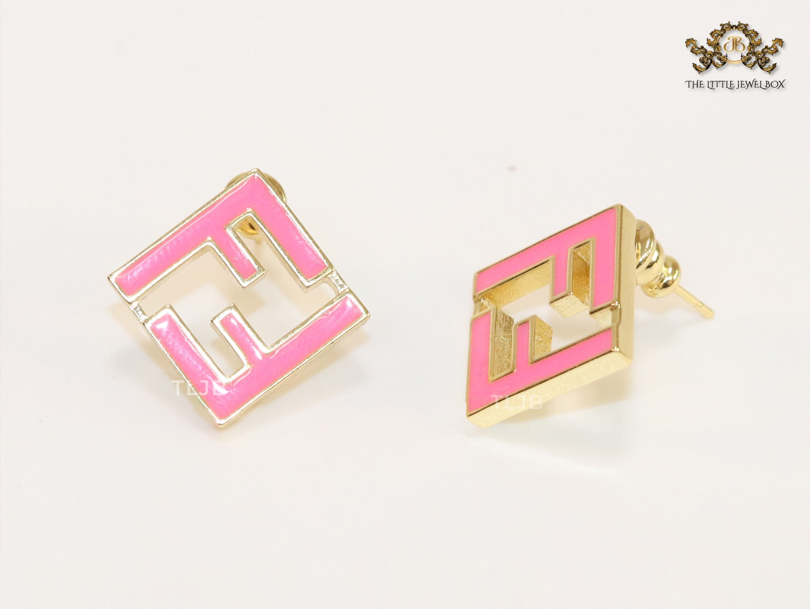 Pink Double F gold studs