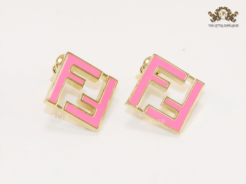 Pink Double F gold studs