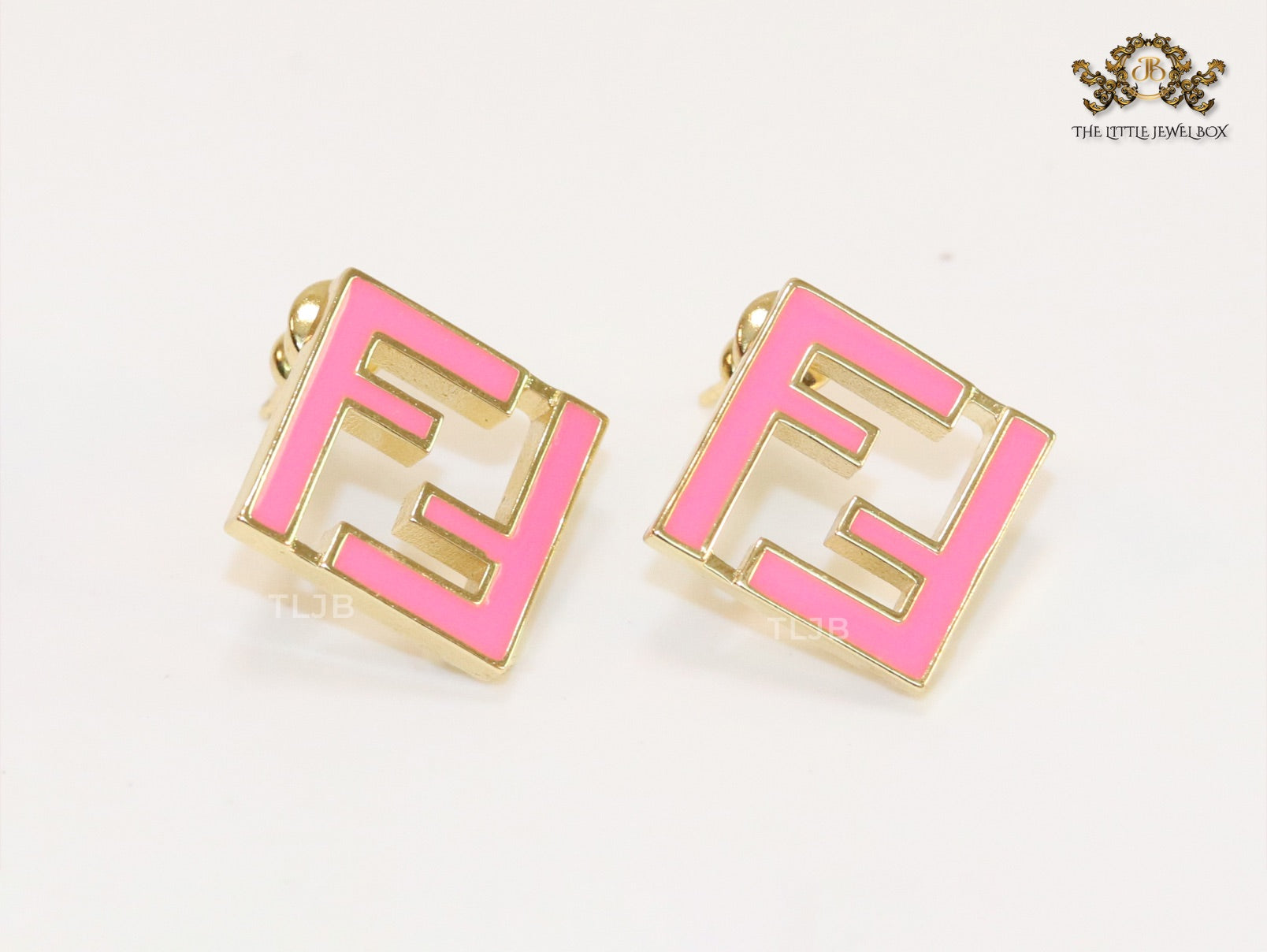 Pink Double F gold studs