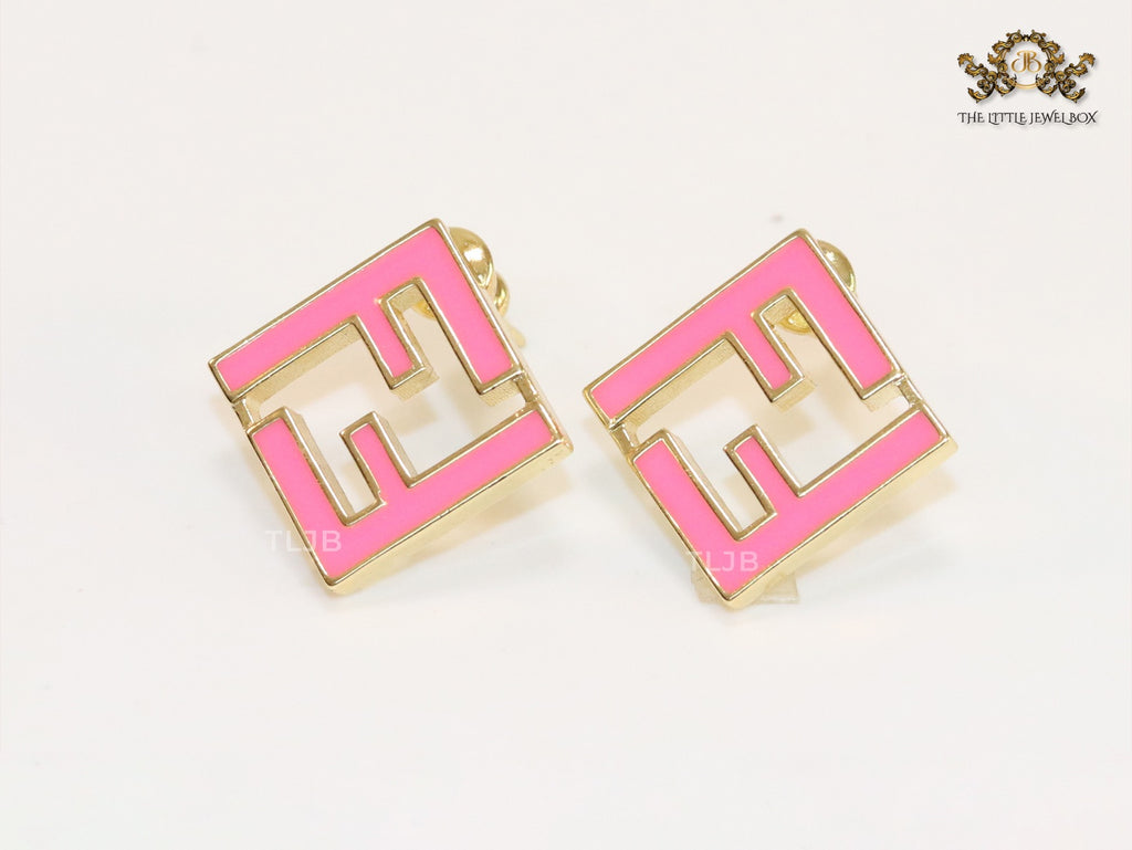 Pink Double F gold studs