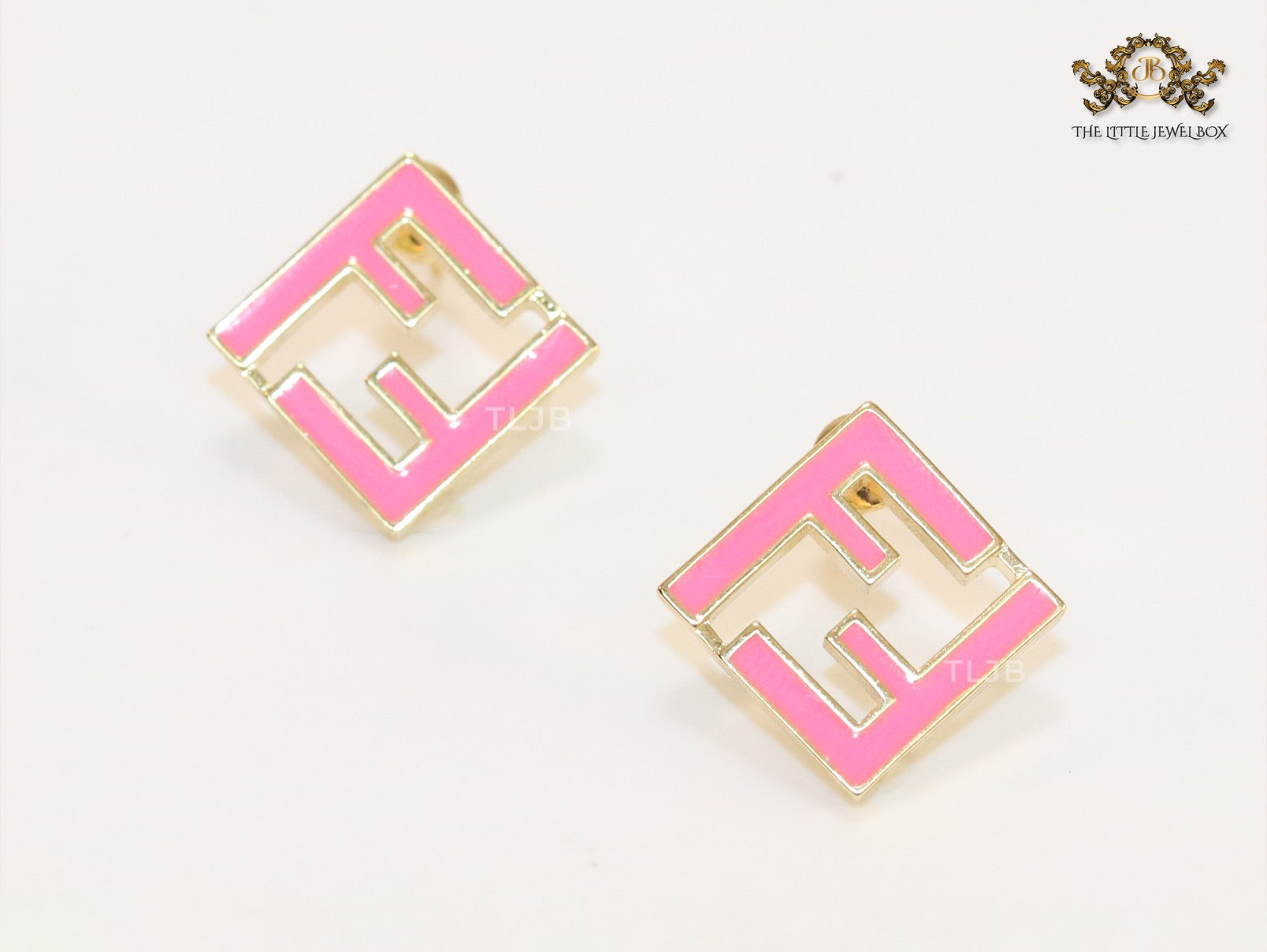Pink Double F gold studs