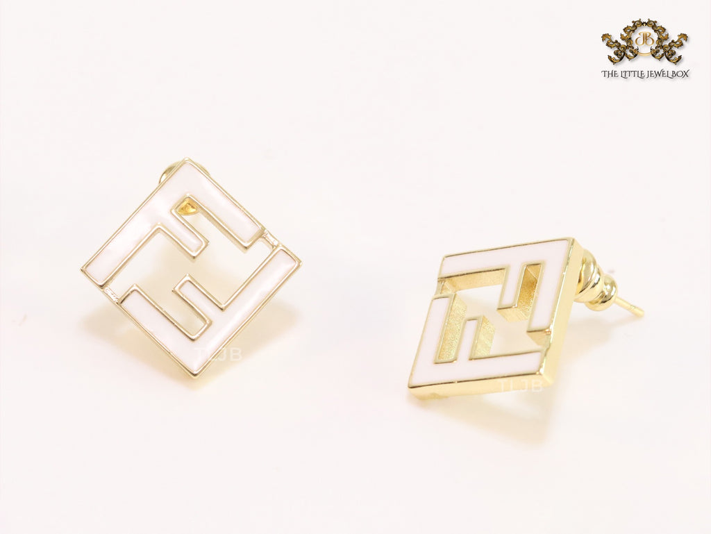 White Double F gold studs