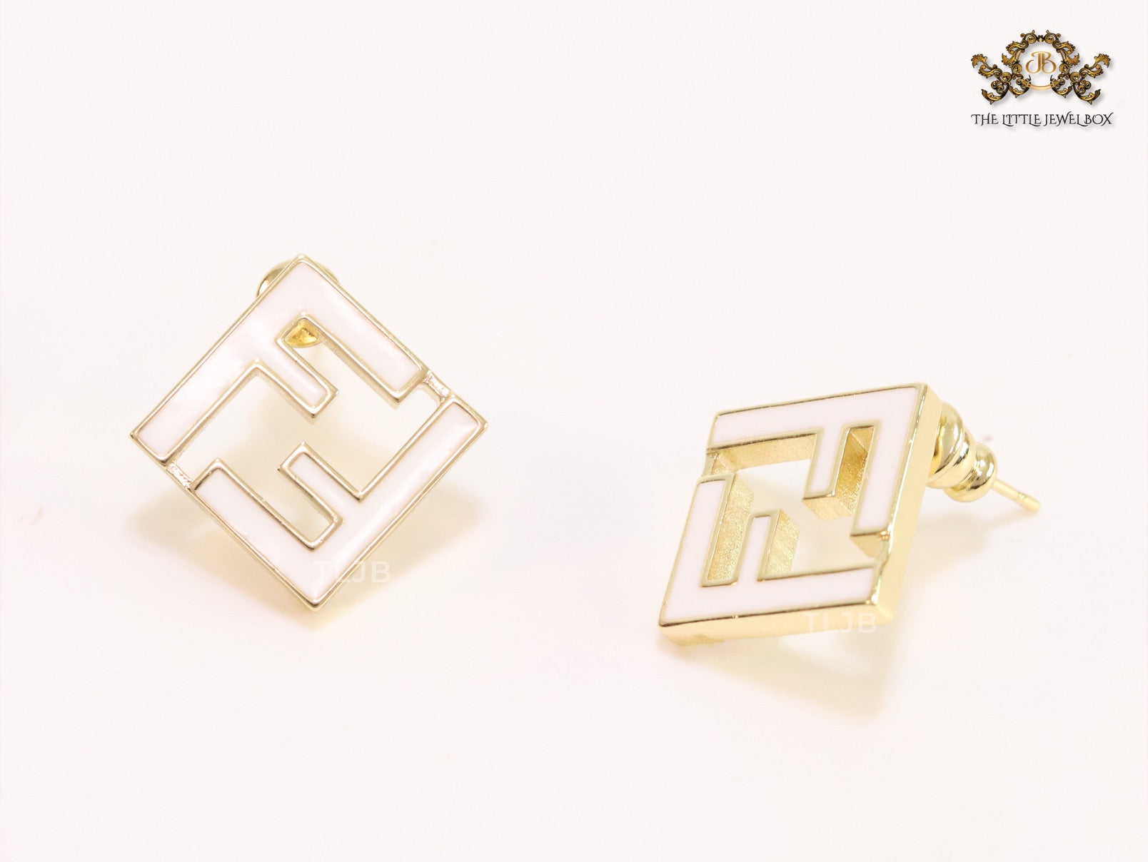 White Double F gold studs
