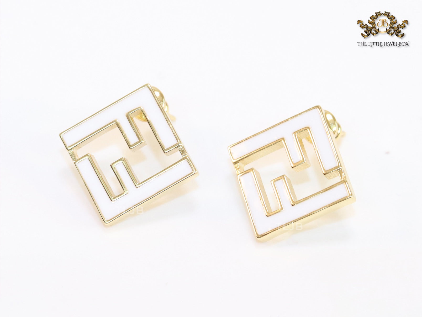 White Double F gold studs