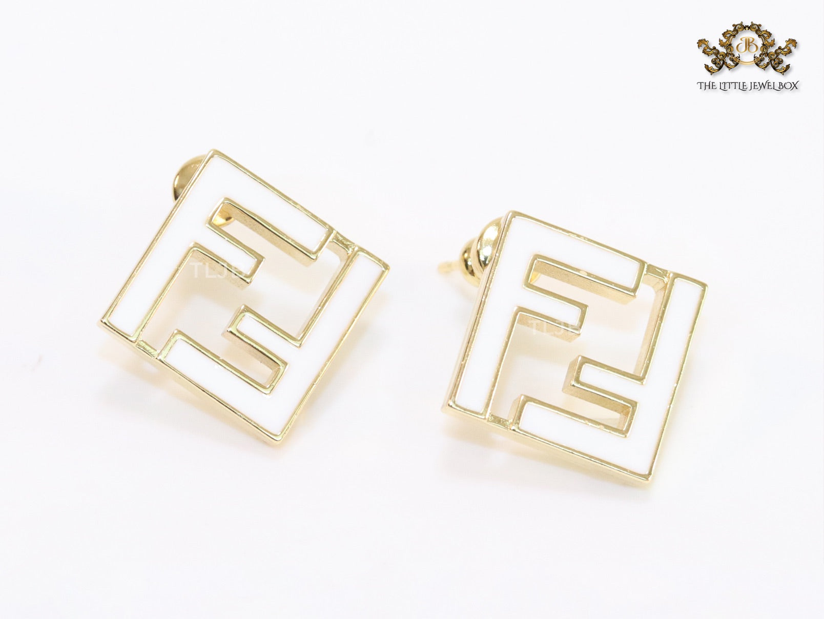 White Double F gold studs