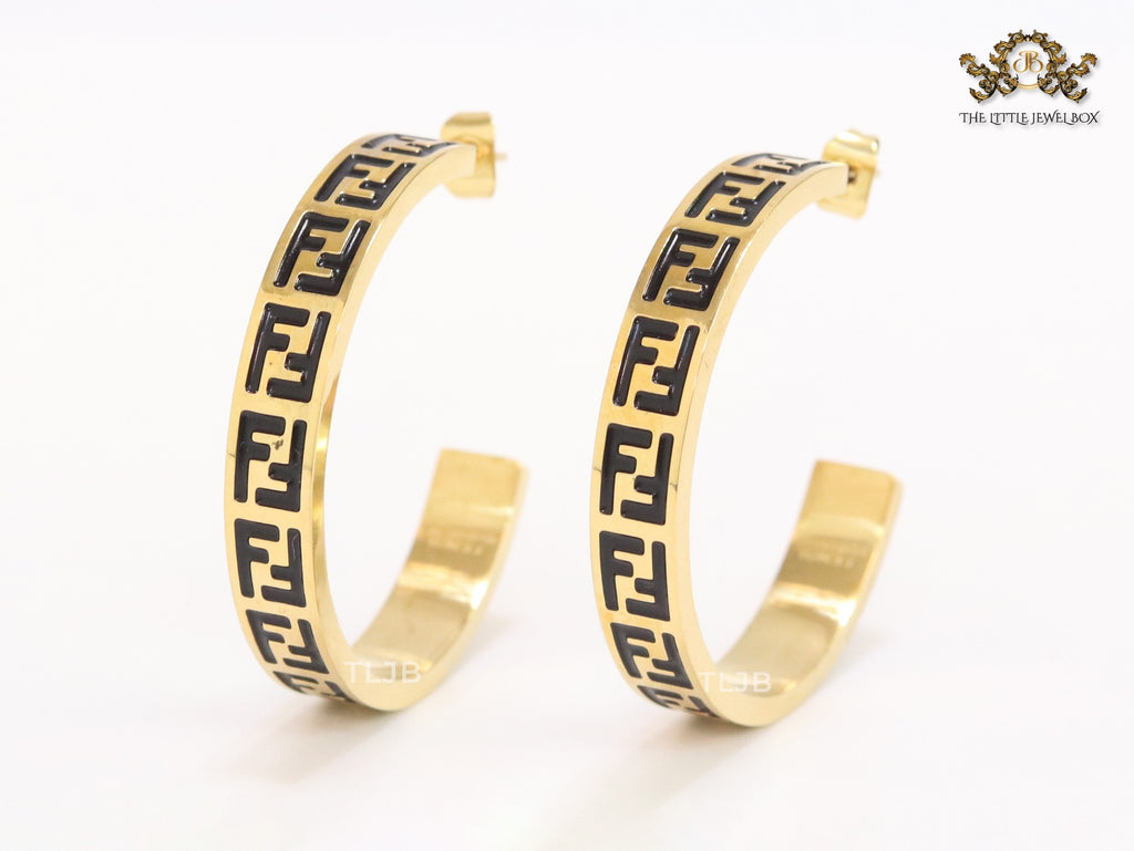 Black Double F gold hoops
