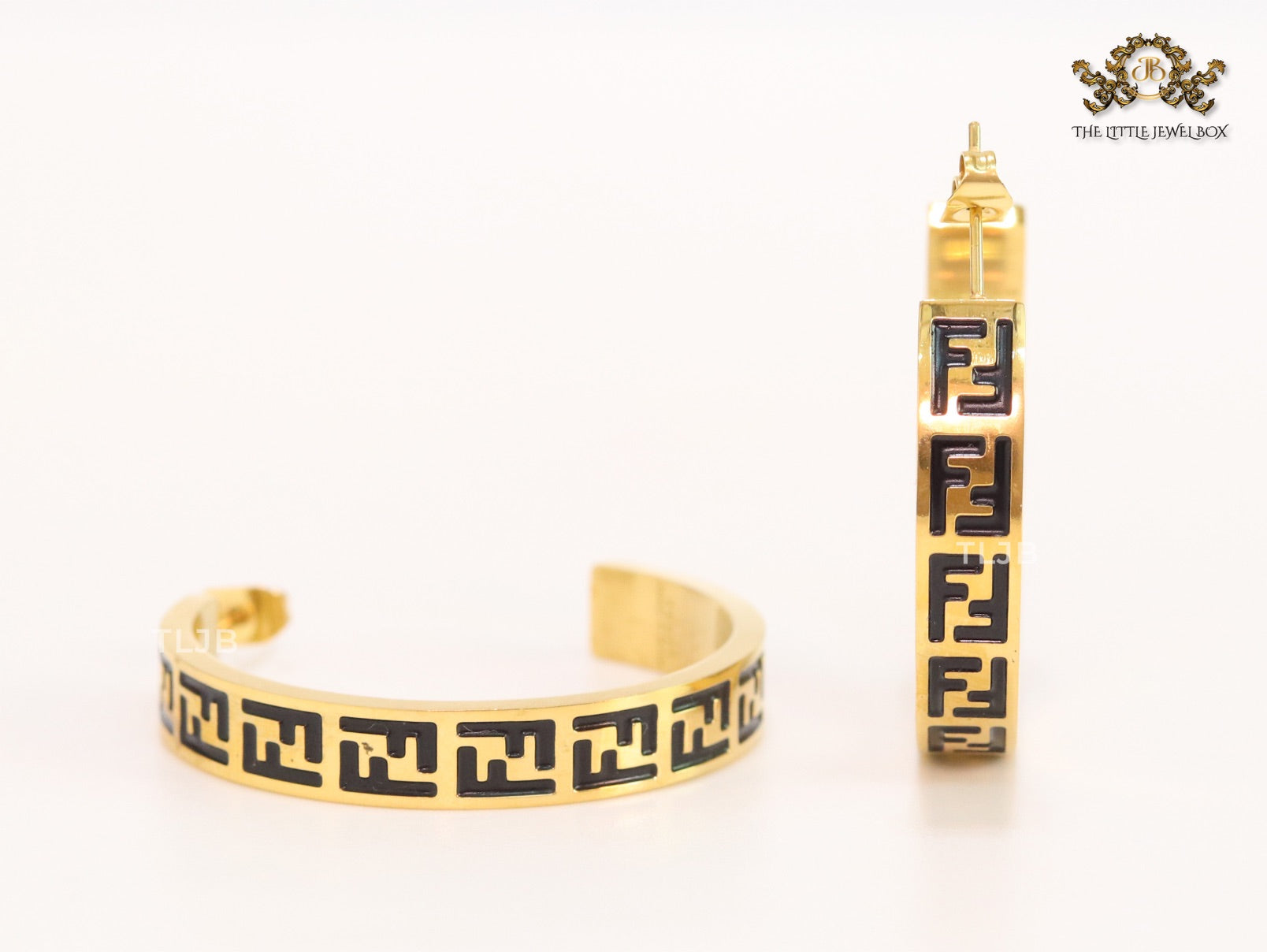 Black Double F gold hoops