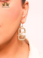 Alphabet open V cz and gold danglers