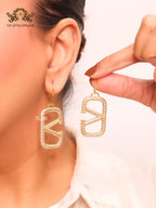 Alphabet open V cz and gold danglers