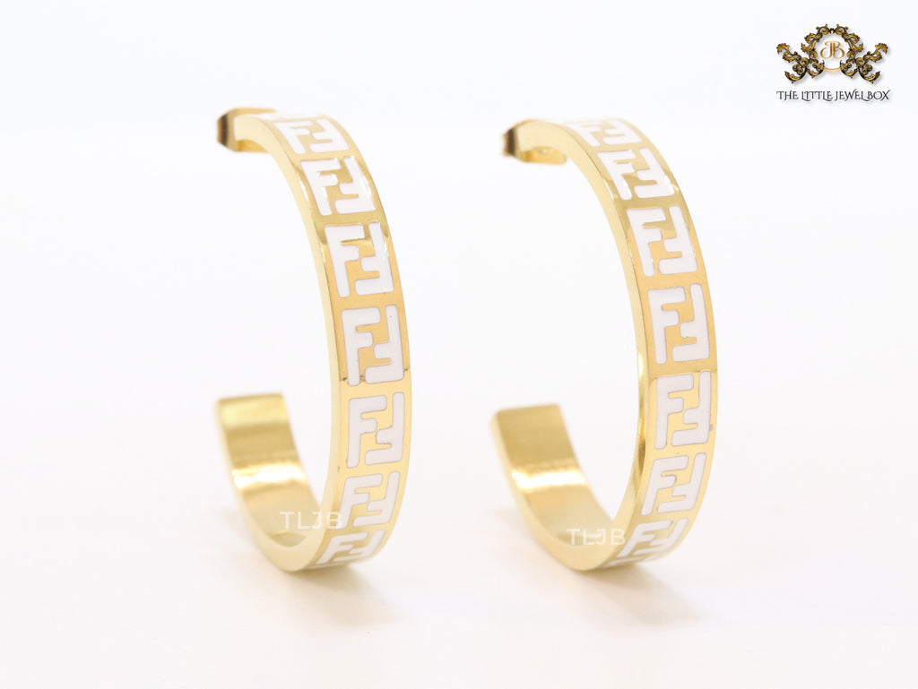 White Double F gold hoops