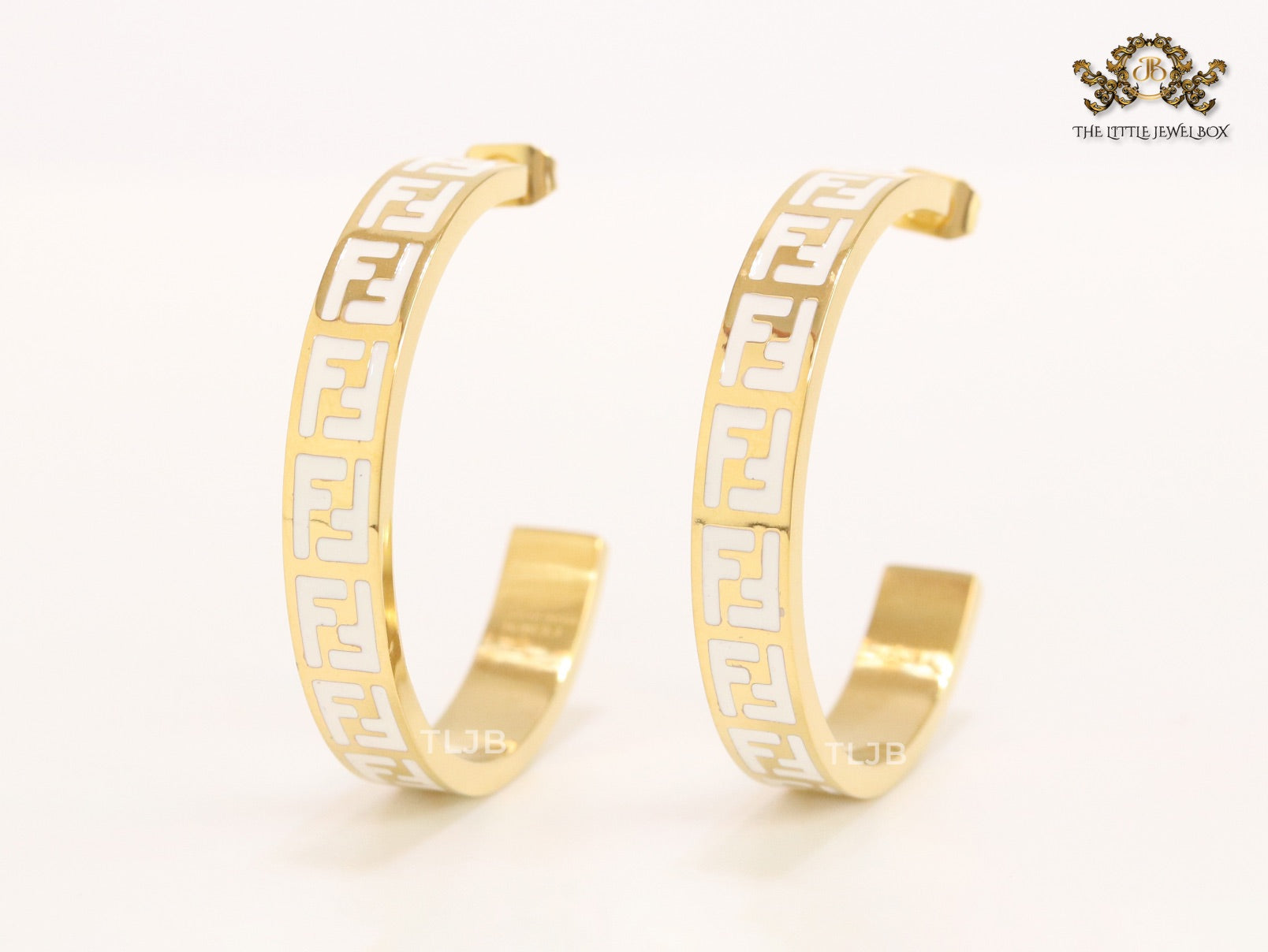 White Double F gold hoops