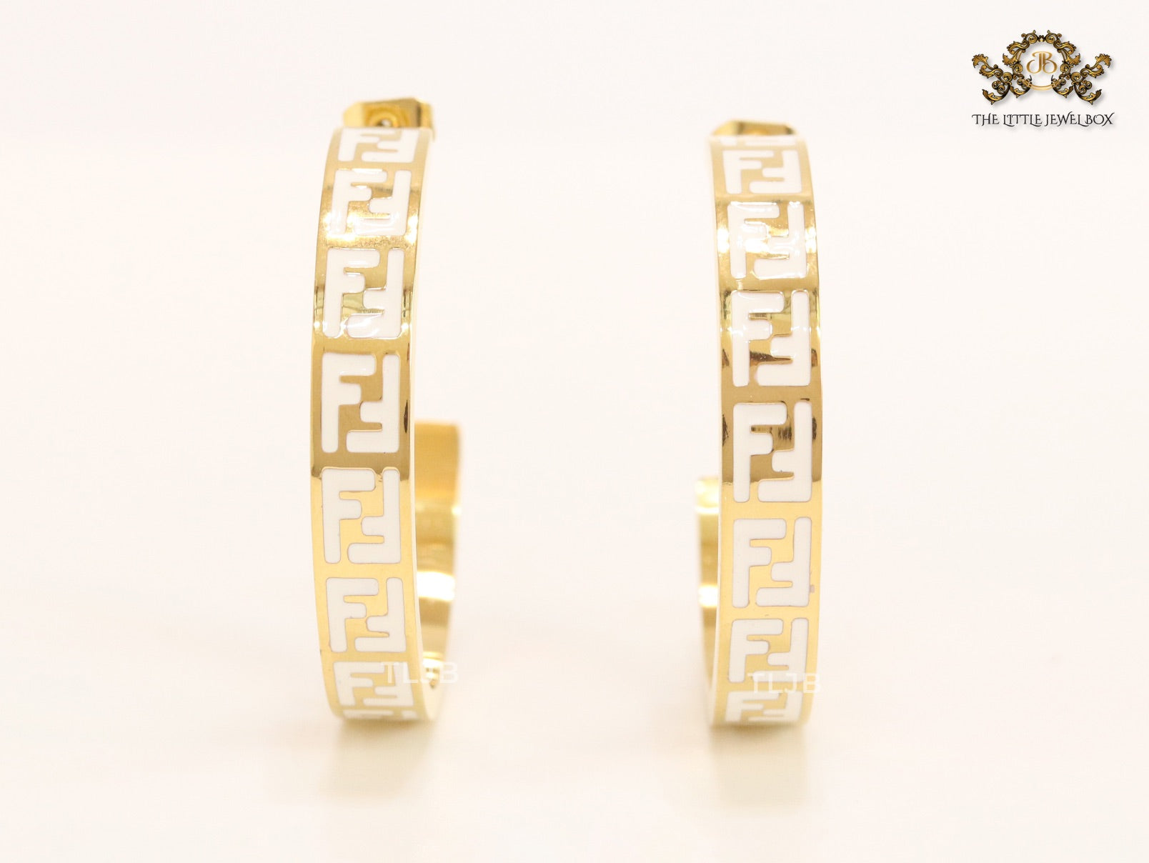 White Double F gold hoops