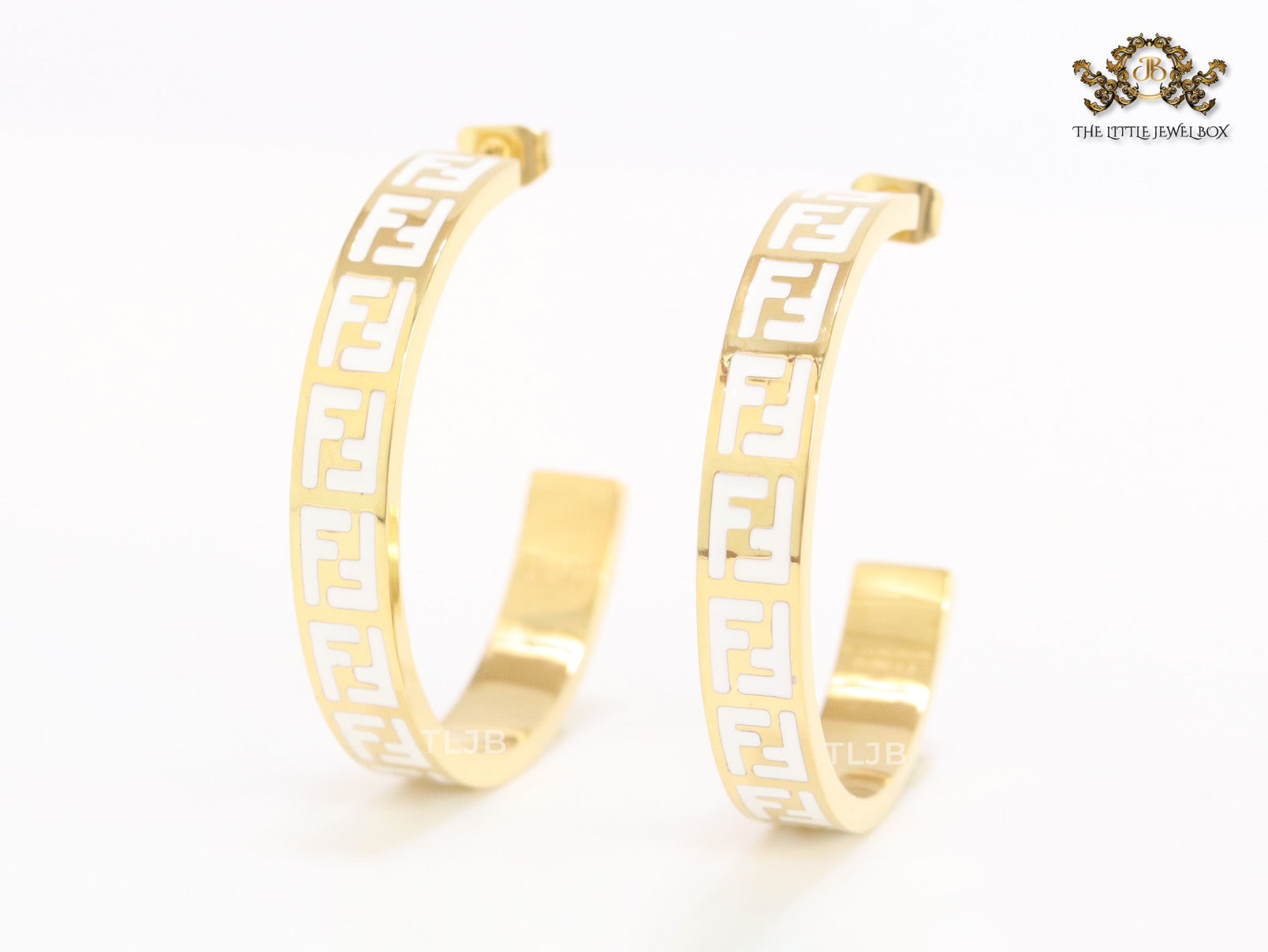 White Double F gold hoops