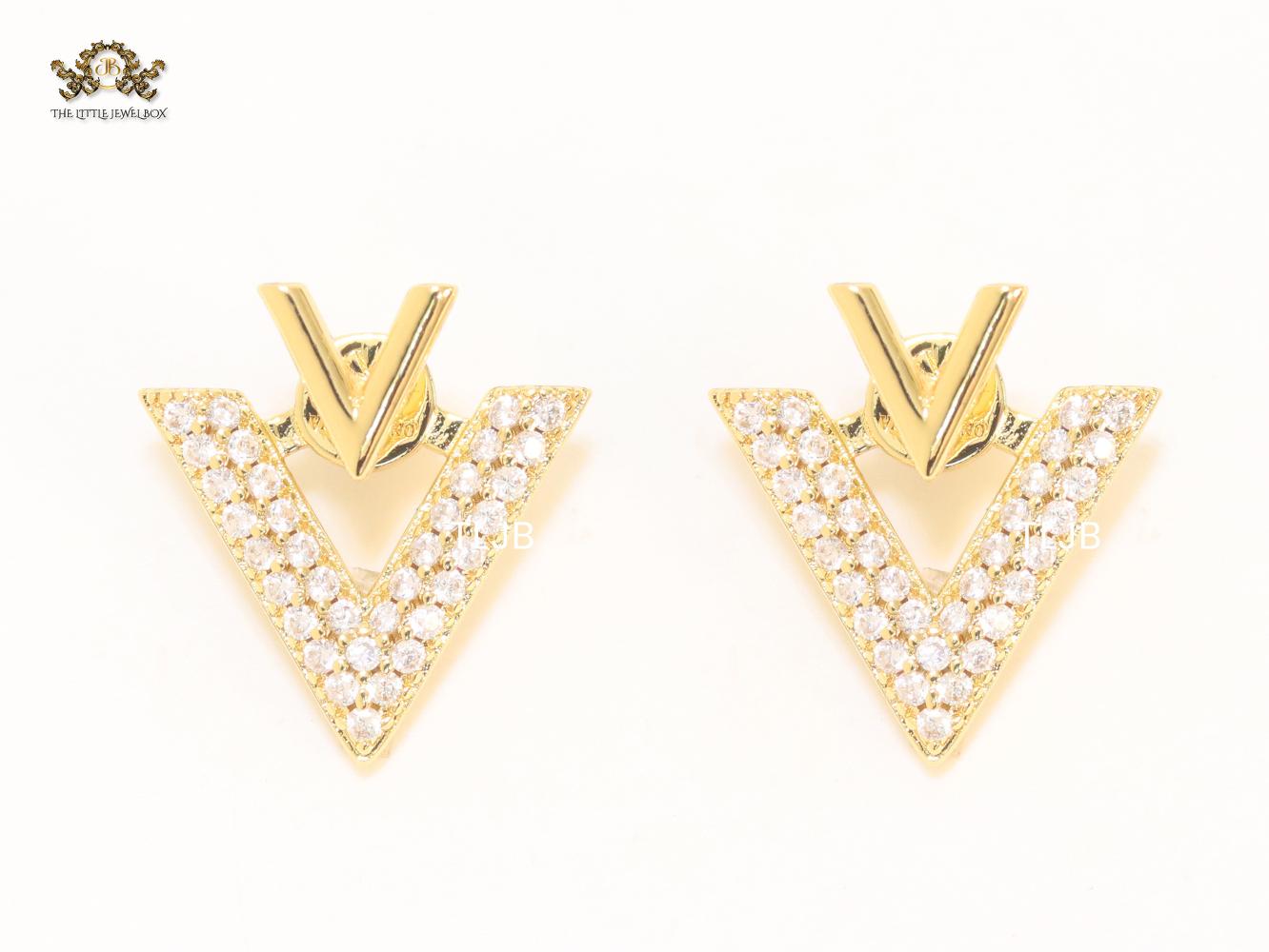 Open V Cz and gold open studs