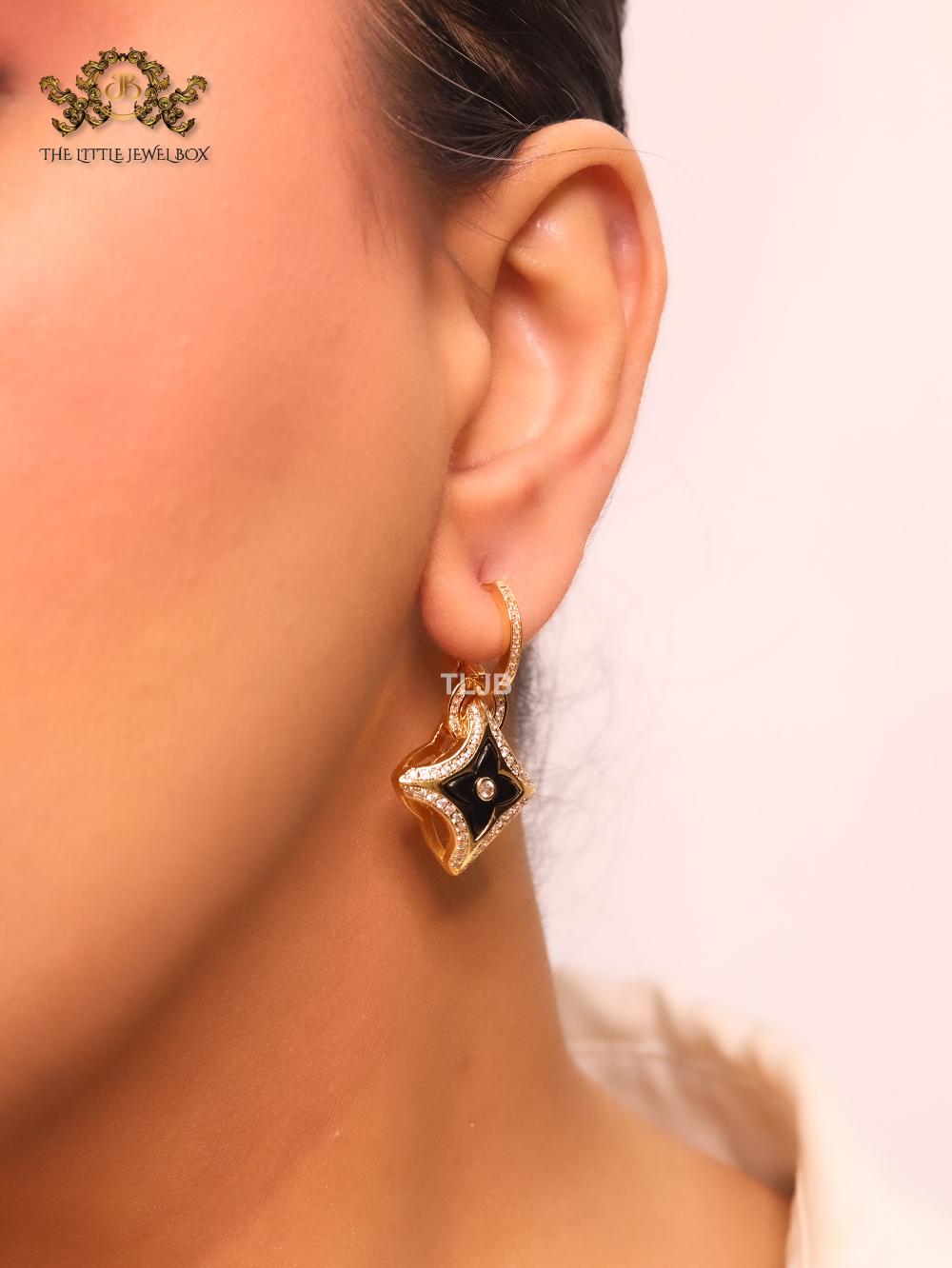 Black MOP gold & cz danglers
