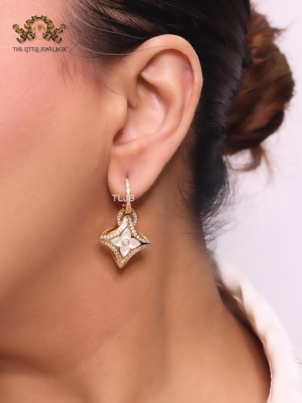 White MOP gold & cz danglers