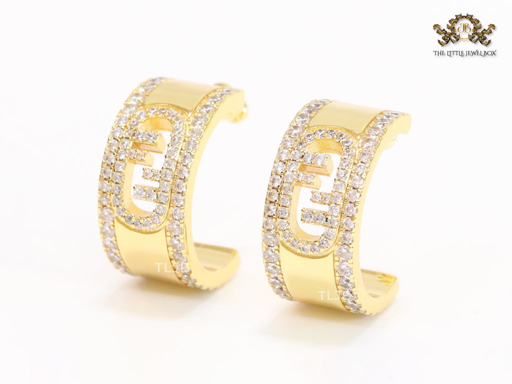 Double F cz on gold hoops