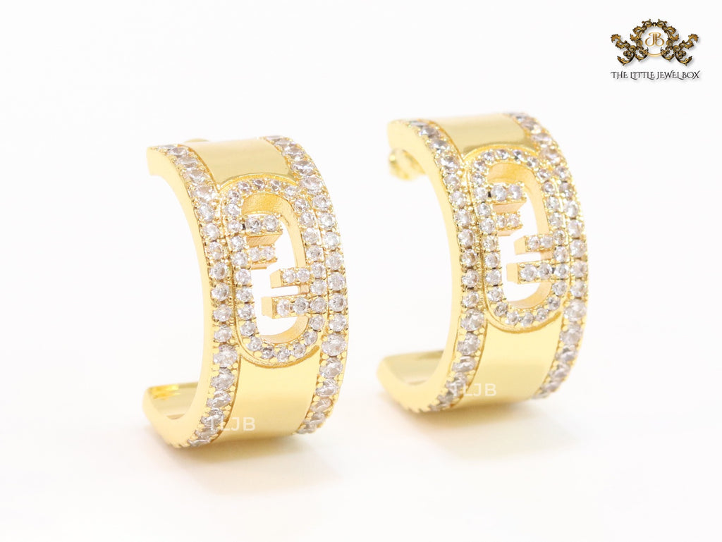 Double F cz on gold hoops