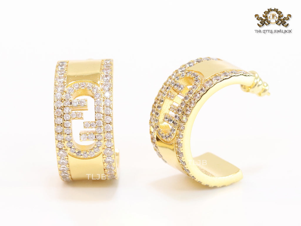 Double F cz on gold hoops