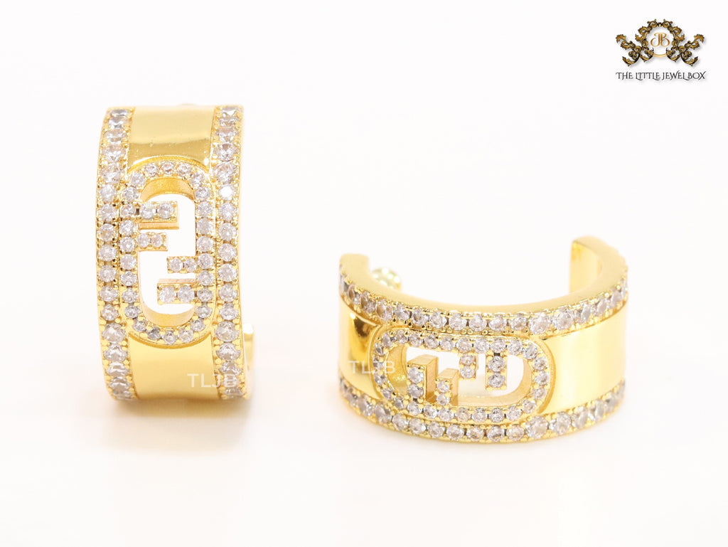 Double F cz on gold hoops
