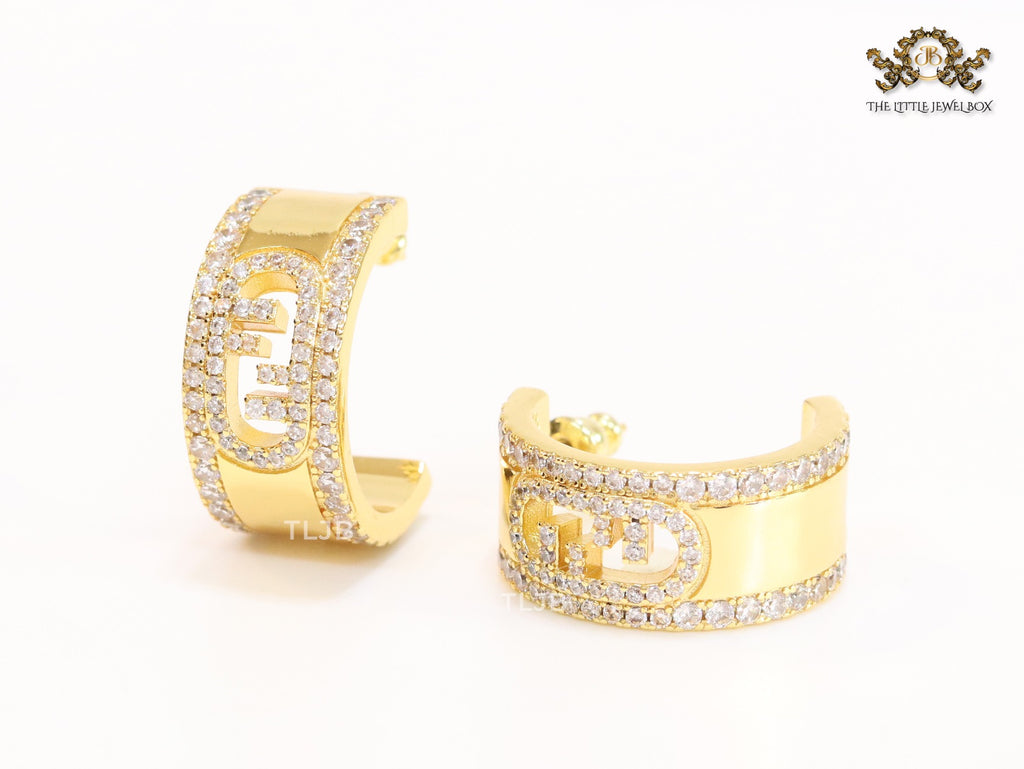 Double F cz on gold hoops