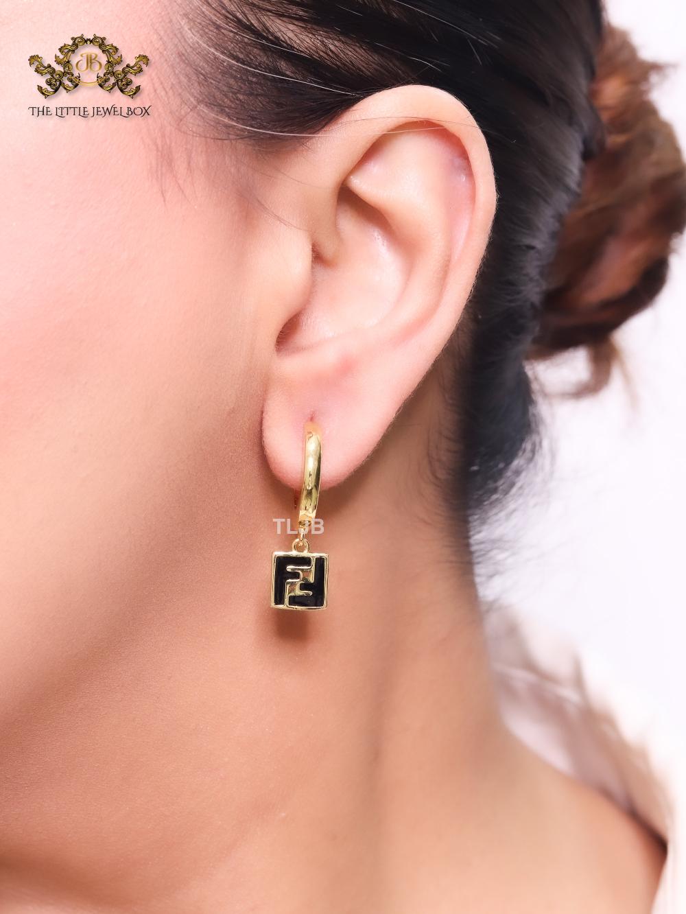 Double F black enamel and gold hoops