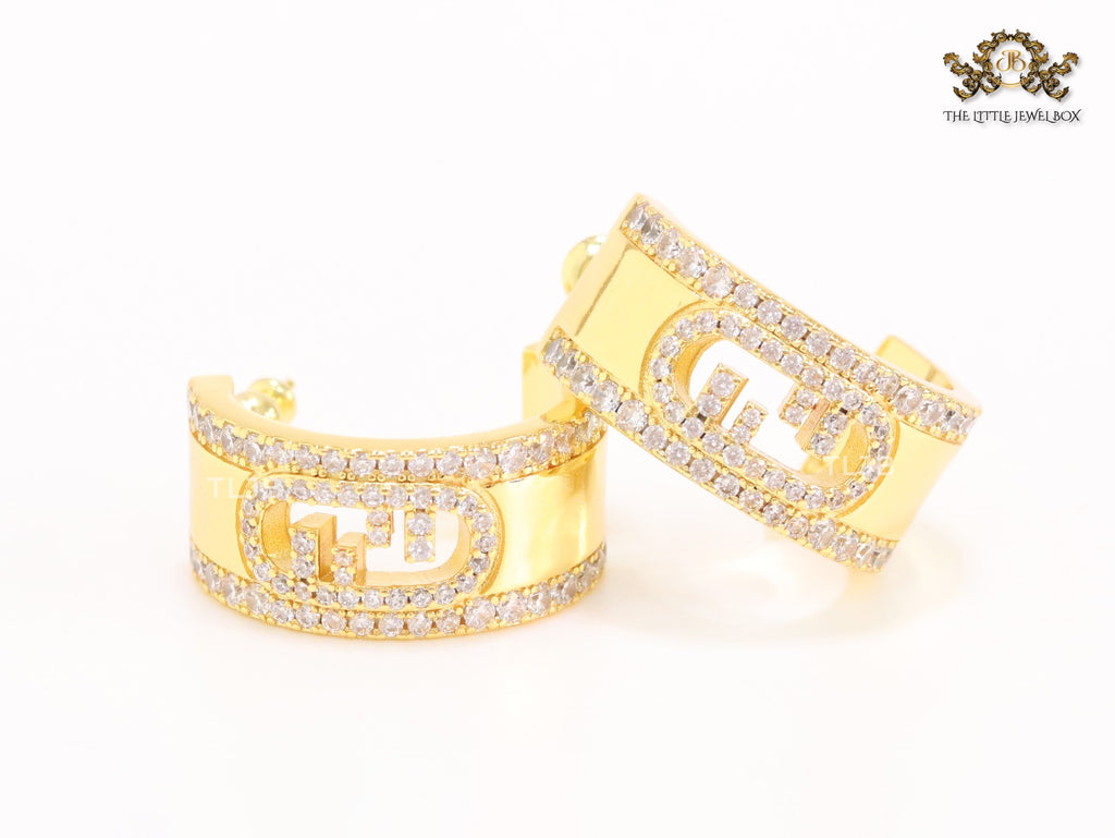 Double F cz on gold hoops