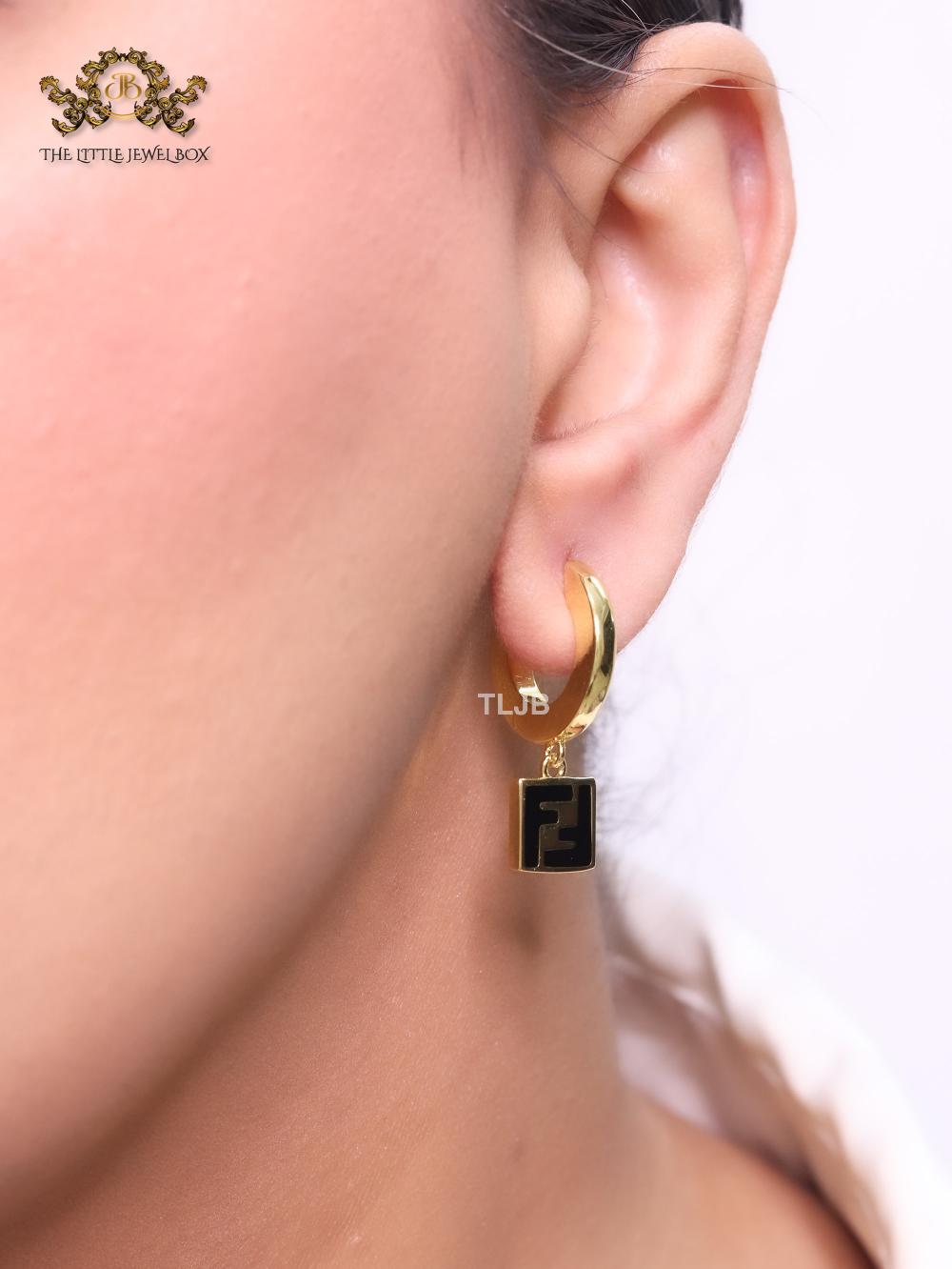 Double F black enamel and gold hoops